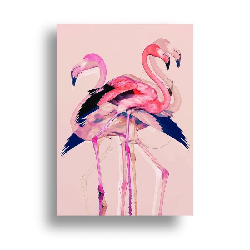 Pink Flamingo Wall Art Canvas Print, Modern Watercolor Style, Blush Background, Home Decor