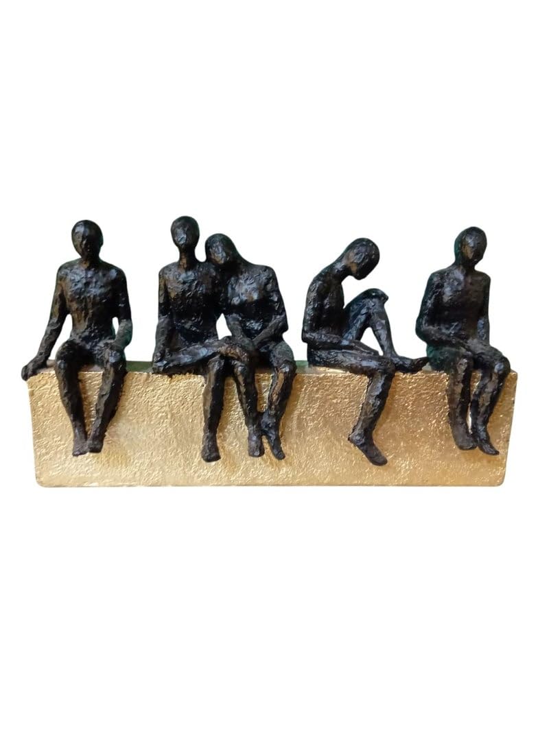 15" Polyresin Banjara Statue Of 4 Seated Men And Woman, Great Home And Office Decor