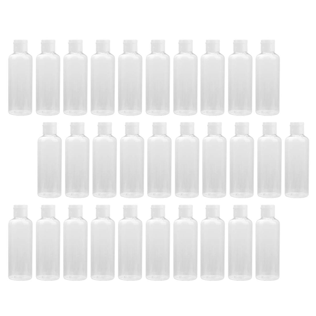 HEALLILY 30Pcs Empty Clear Travel Bottle Set 100ml Mini Flip Cap Bottles Reusable Refillable Cosmetic Bottles Plastic Leak Proof Liquid Container, White, 12X4cm