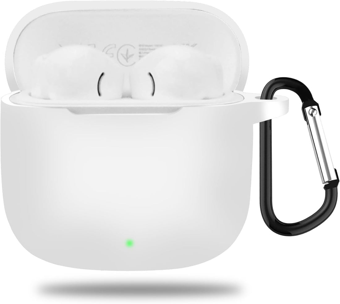 Dl3 Mobilak Compatible with OPPO Enco Buds 3 Case Cover, Soft Silicone Shockproof Protective Case Wireless Earbuds with Carabiner, Front LED Visible (White)