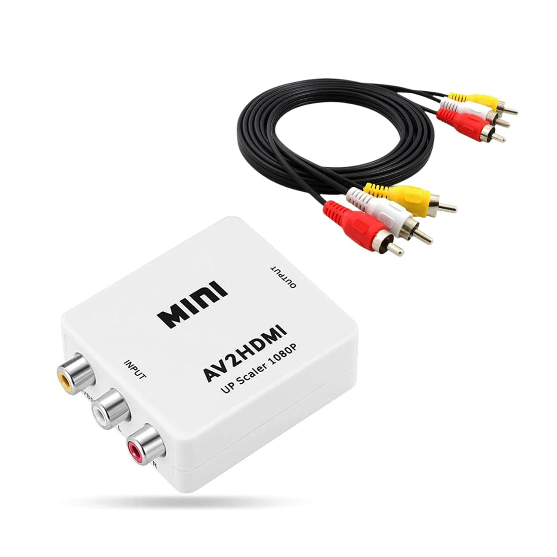 HDMI to RCA/AV Converter With PAL/NTSC for Amazon Fire TV Stick, Roku, Chromecast, Apple TV, PC, Laptop, Xbox, HDTV, DVD - Includes USB Charging Cable + Auxiliary Cable