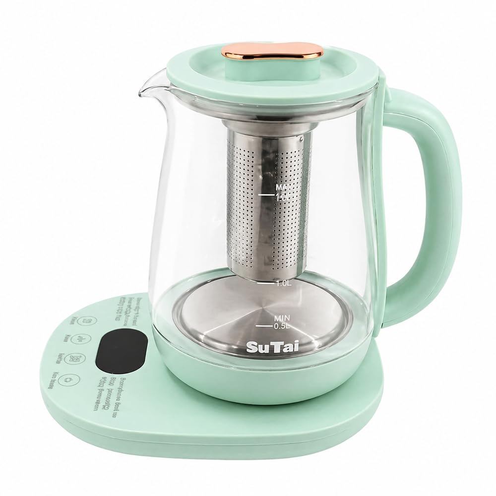 SuTai Multifunctional Glass Electric Kettle & Tea Maker with Infuser 1.5L - Mint Green - A1-398