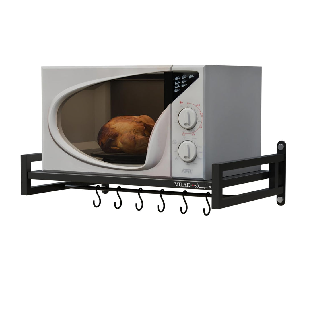 SAIFIX Metal Oven Stand Wall Mounted Microwave Pot Rack Oven OTG Grinder Air Fryer Stand with 4 Hook Utensil Organizer Storage Container (60 x 40 x15 H CM's, OS-10, Black)