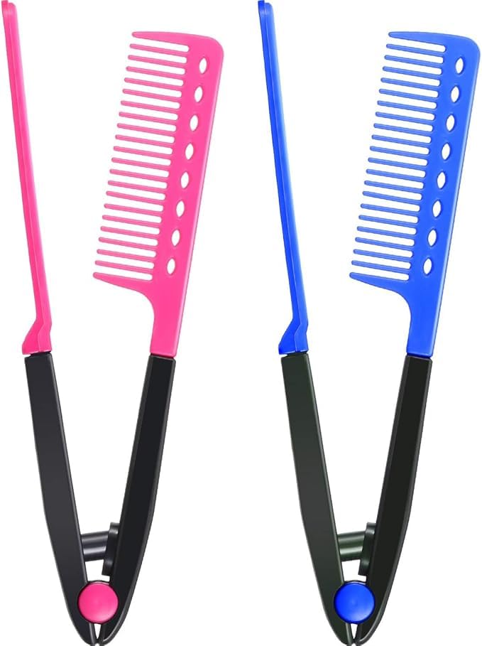 Flat Straightening Comb Salon Hair Brush Comb Hairdressing Styling Straightener V-shaped Straight Straightener (2 piece)