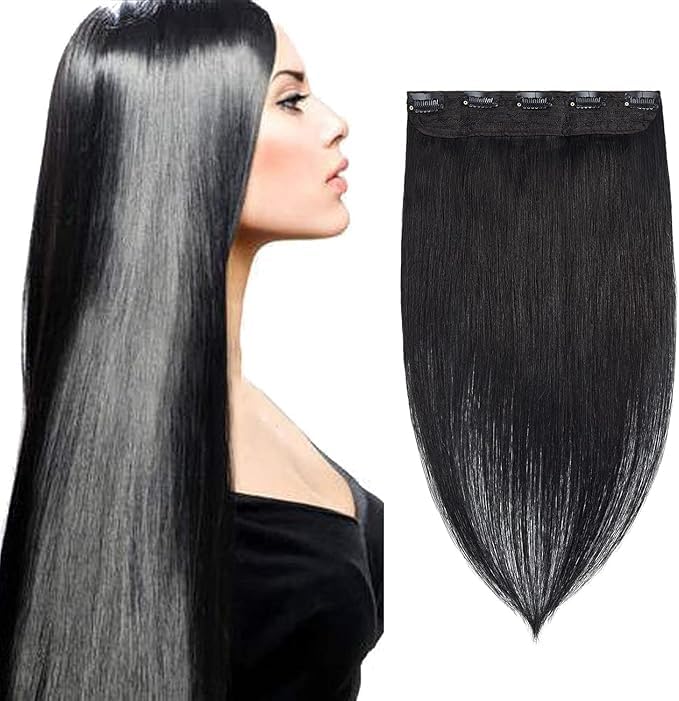 Women's Hair Extension Full Head Wig - 55-60 CM-150 G -Synthetic Natural Straight ECIF Hair Pieces with 5 Clip Wig Cheap Fluffy & Not Tangled Women- JW-298- NO 1- BLACK