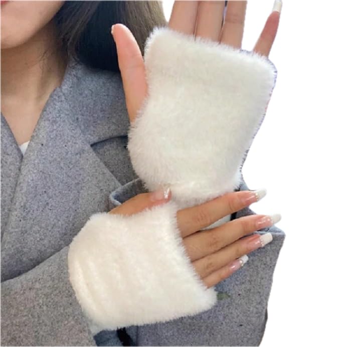 Knitted Fingerless Gloves with Fur Trim, Winter Arm Warmers, Black Acrylic, Casual Style