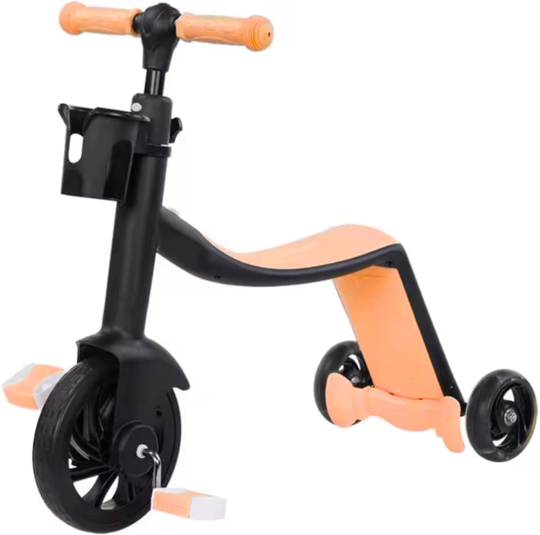 3-in-1 Kids Scooter, Convertible Ride-on to Balance Bike to Stand-up Scooter with Adjustable Handlebars, Orange