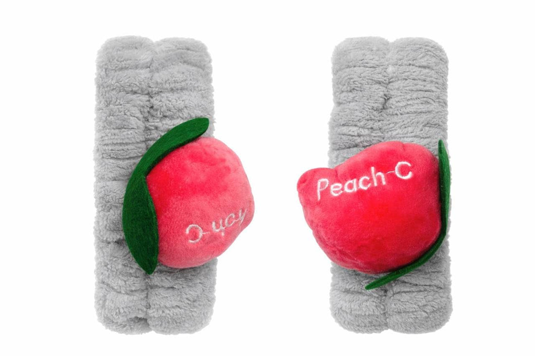 Plush Baby Headband Covers with Peach Toy, Grey/Pink