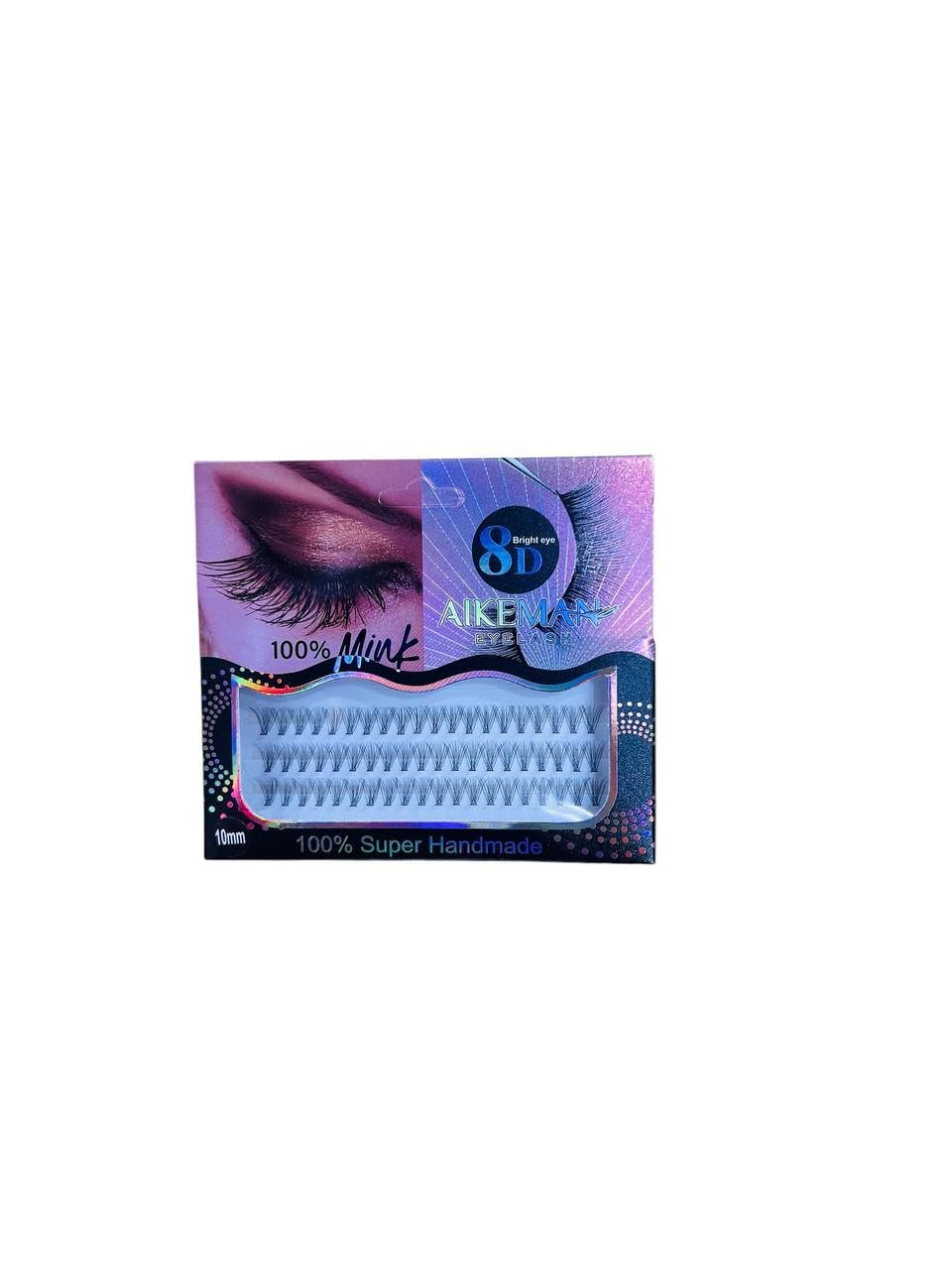 AIKEMAN Individual Lashes 8D 100% Mink Handmade False Eyelashes Lightweight Natural Soft Reusable 10mm