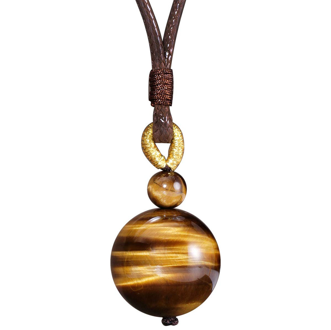 Tiger eye Pendant Necklace Simple Classic Adjustable Round Wealth Gemstone Healing Crystal Energy 18mm Beads Unisex