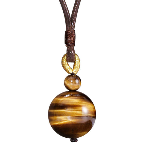Tiger eye Pendant Necklace Simple Classic Adjustable Round Wealth Gemstone Healing Crystal Energy 18mm Beads Unisex