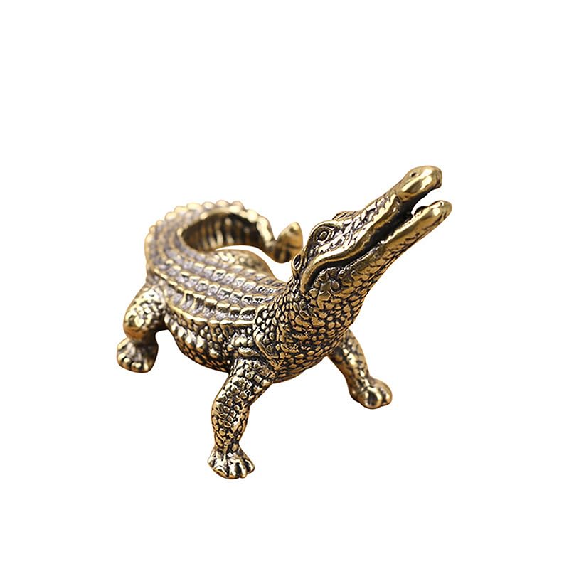 Vintage Brass Crocodile Miniature Figurine, Antique Bronze Alligator Statue, Lost Wax Casting, 4.1x3.2cm Home Feng Shui Desk Ornament