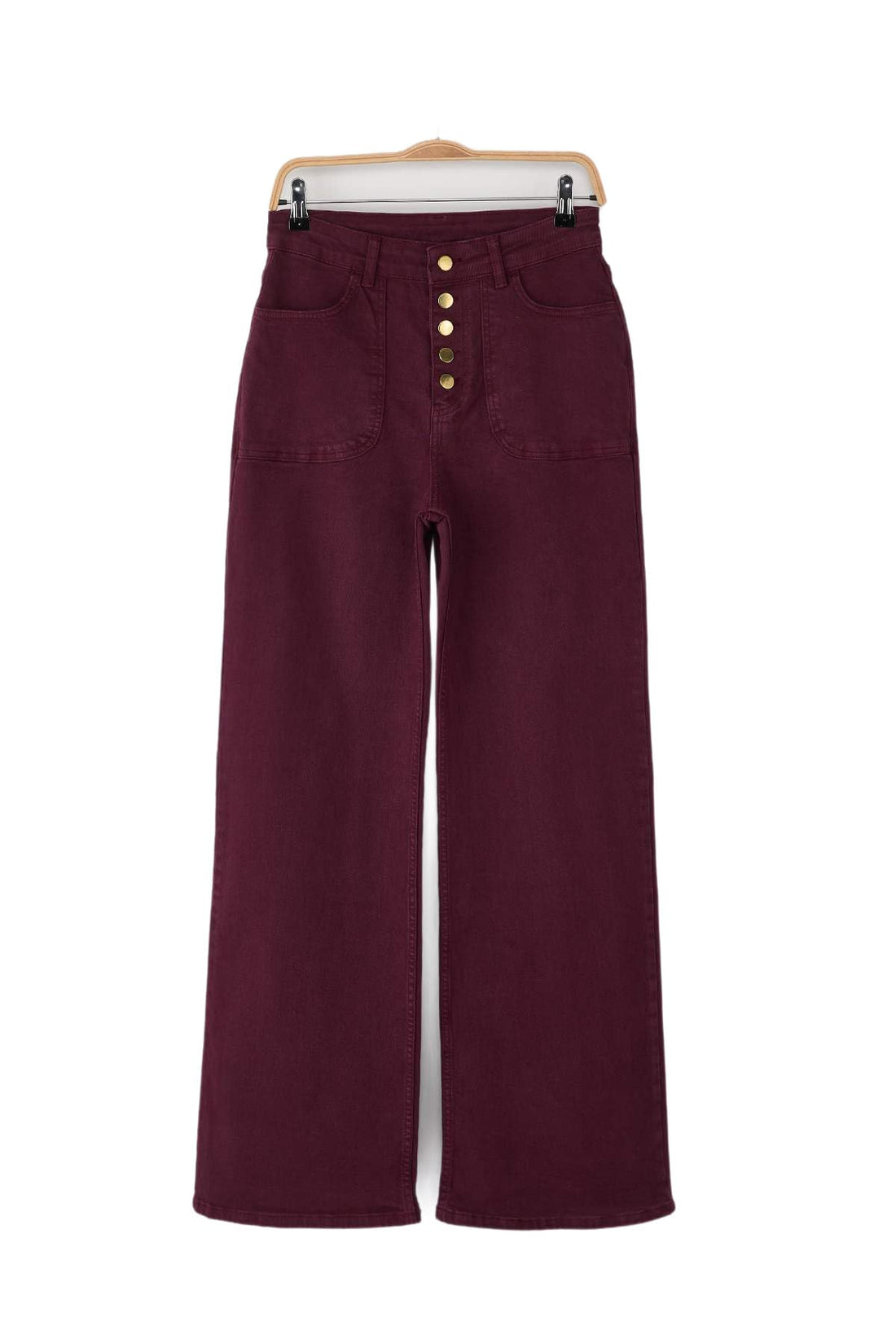 Trendyol Womens Jeans Burgundy Knopf Detailed High Waist Wide Leg Comfort Stretch Jeans Twoaw26je00017