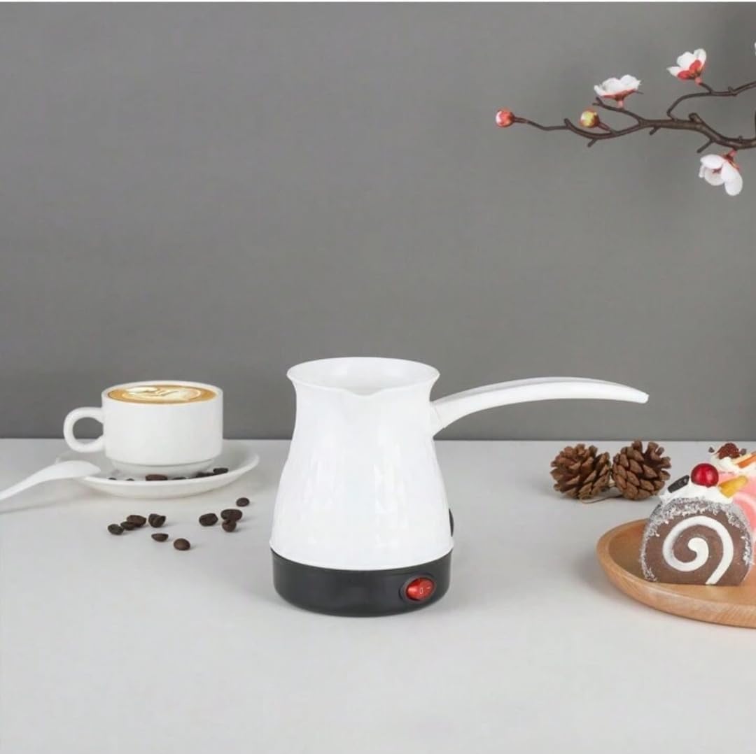 Portable Turkish Coffee Machine – 3 Cup Electric Espresso & Mocha Maker – Durable Stainless Steel Interior (White (one piece))