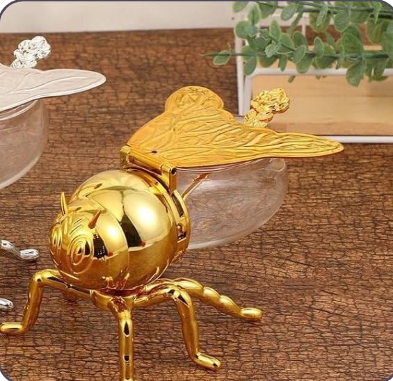 Home Care GG-1274 Bee-Shaped Honey Jar, Glass with One Gold Wing, Medium, Decor,Home Use