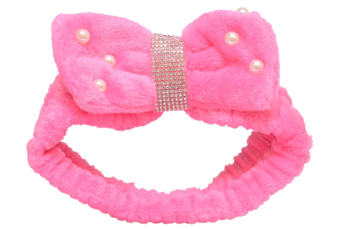 Daphne Headband With Bow & Beads Design For Girls - Fushia