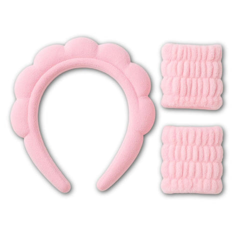 Spa Headband - Luxuriously Soft Scalloped Plush Design with Comfortable Fit, Perfect for Facial Treatments, Relaxing Baths, and Skincare Routines, Machine Washable for Easy Care (Bink, 10CM)