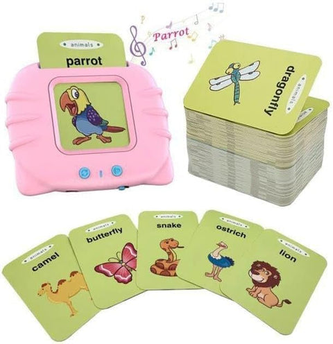 Audible Flash Cards device for Toddlers 3-6 Years Old Boys Girls,Educational Toy for Kids Listen and Learn Literacy,Flashcards Device with 112 pcs Double-Sided Cards,Arabic & English,Pink Reader