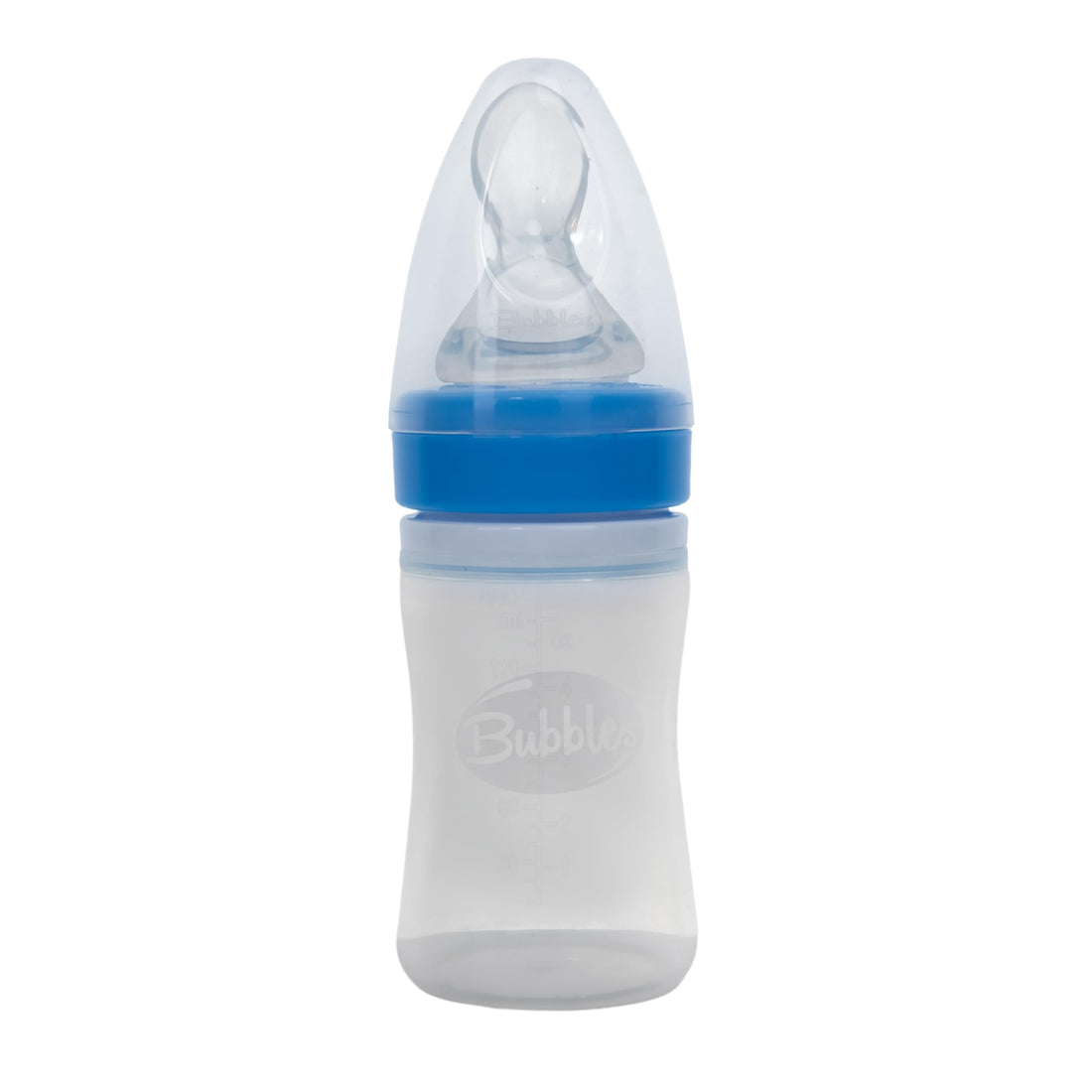 Bubbles Silicone Feeding Bottle with Spoon - Light Blue 150 ml