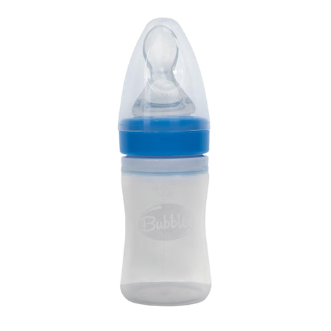 Bubbles Silicone Feeding Bottle with Spoon - Light Blue 150 ml