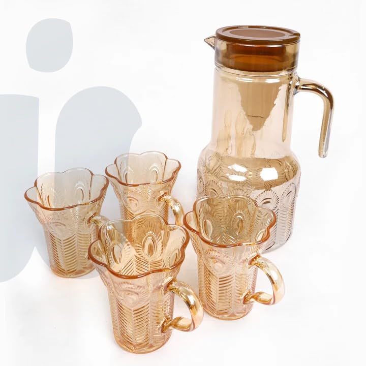 "Swift Sherbet Set: Moments Under The Impact! - Decanter and Four Cups,A sophisticated design that adds an artistic touch to your space.Perfect for Hot and Cold Beverages. - Generic