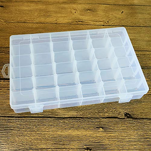 Adjustable Divider Removable 36 Grid Plastic Organizer Storage Box (Clear,27.5x17.5x4.5cm)
