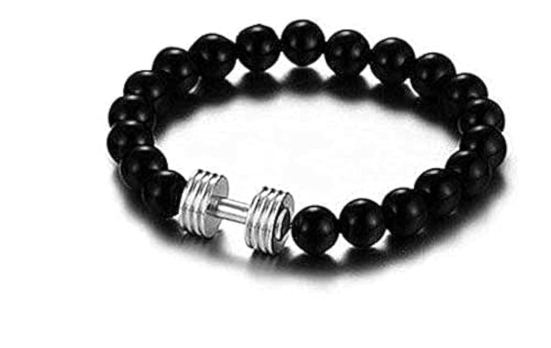 Onyx Stone Wristbands with Metal Dumbbell