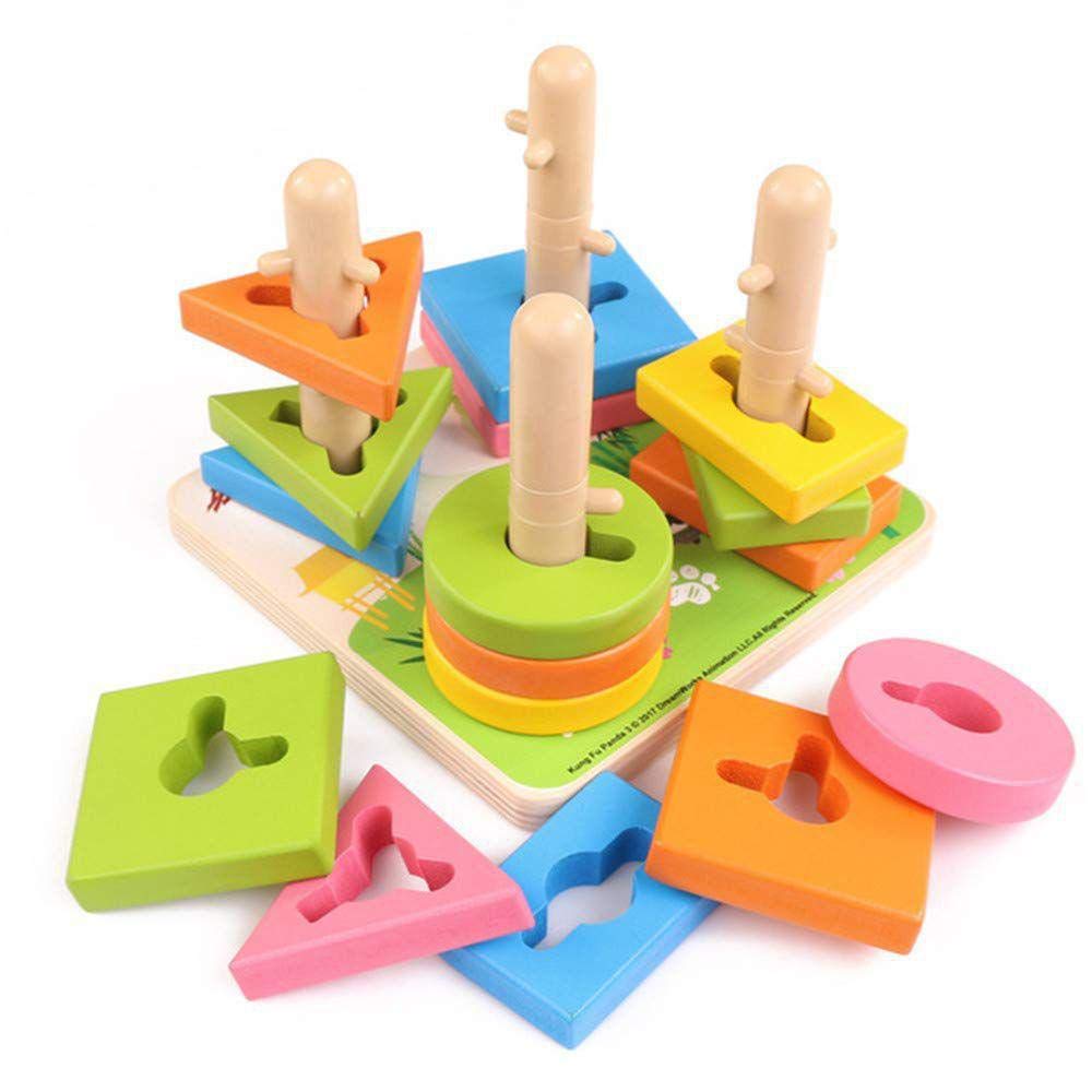 Building Blocks Children'S Wooden Four Sets Of Column Toys