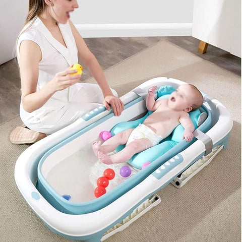 HAPPY KIDDO Baby Bathtub - Foldable, Large Seat, Non-Slip Mat, Newborn to Infant