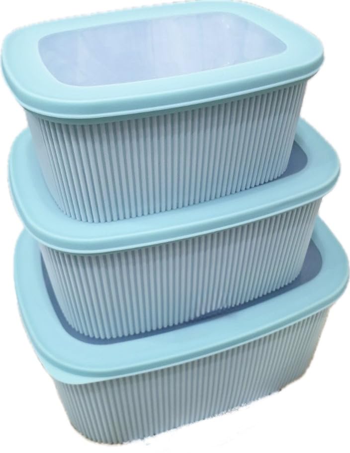 Downtown 3-Piece Stackable Food Storage Containers, Mint Green Set with Airtight Silicone Lids, Leakproof Plastic Boxes for Meal Prep, Leftovers and Kitchen Cabinet Organization