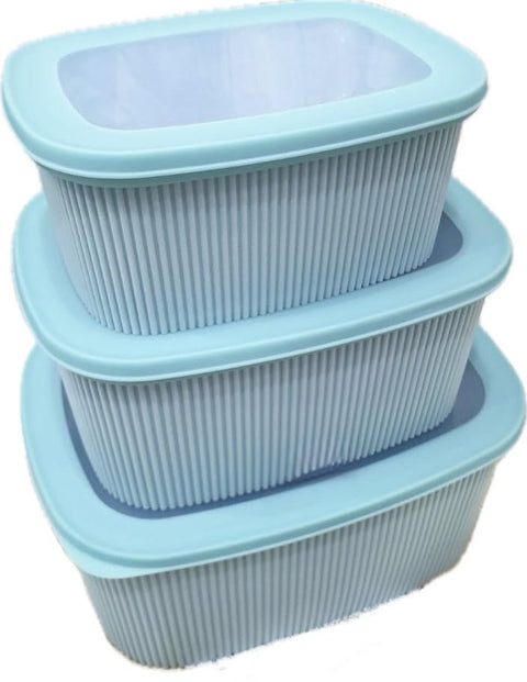 Downtown 3-Piece Stackable Food Storage Containers, Mint Green Set with Airtight Silicone Lids, Leakproof Plastic Boxes for Meal Prep, Leftovers and Kitchen Cabinet Organization