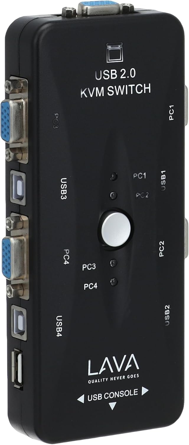 Generic 4 Ports HD USB 2.0 KVM Switch Box for Computer/Monitor/Keyboard/Mouse Control,Black