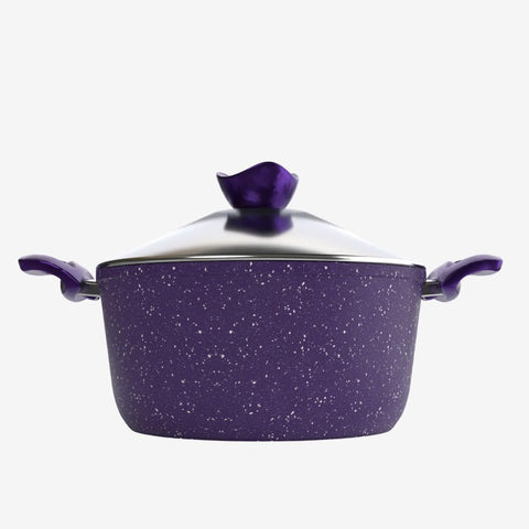 18 cm Premium Granite Stewpot with a durable 5 mm body for excellent heat distribution. Premium non-stick granite coating ensures healthy cooking and easy cleaning.