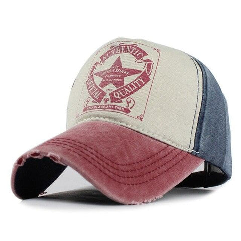 Vintage Baseball Cap, Distressed Denim Tricolor Design, Star Logo Patch, Adjustable