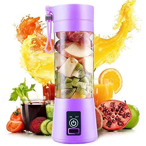Portable Electric USB Juice Maker Juicer Bottle Blender Grinder Mixer, Rechargeable Bottle with 6-Blades