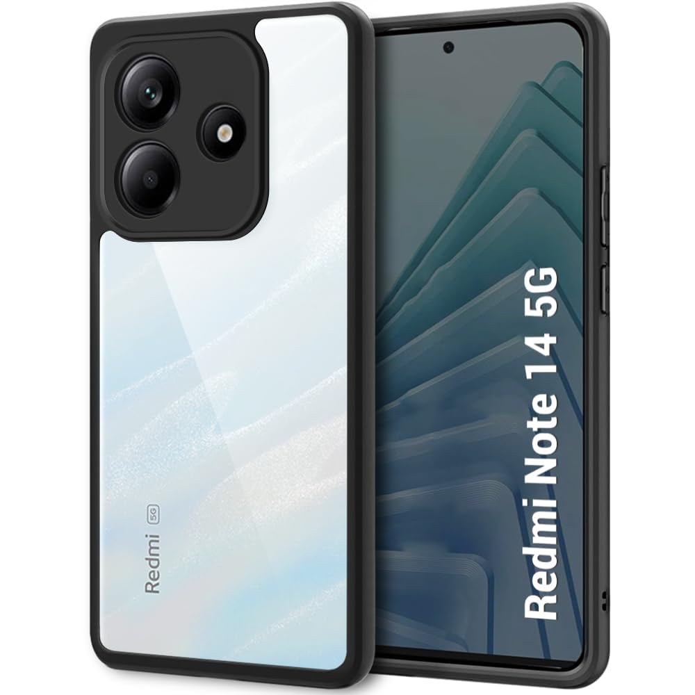 For Xiaomi Redmi Note 14 (5G)(China) Hard Back Cover Q Series Case,Transparent Hard Back,Silicone Tpu Black Frame High Protection,Xiaomi Redmi Note 14 (5G)(China) (6.67'')-Transparent&Black