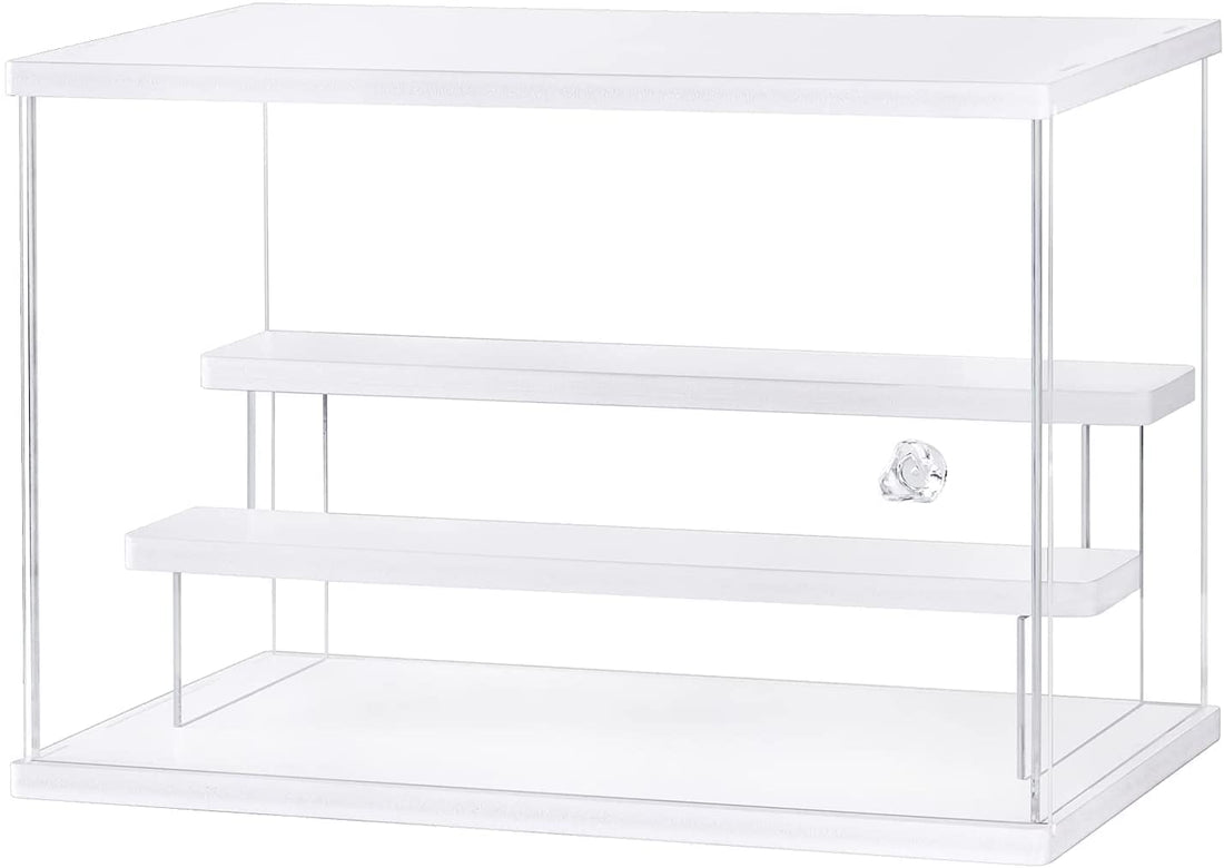 Acrylic Display Case, Clear Display Storage Box Countertop Cube, 3 Tiers with 2 Removable Ladder Shelves Dustproof Protection Showcase for Action Figures, Any Toys, Collectibles - 12.4x7x8.6in