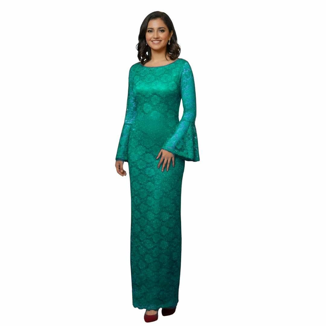 Women's Gold Glitter Lace Dress Flare Sleeve Bodycon Full Lining Formal Dress