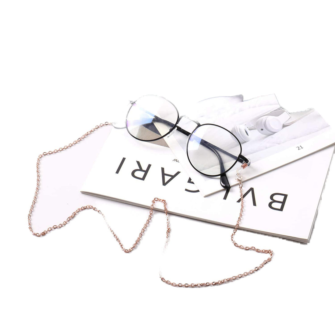 Mask Chain, Acrylic Eyeglass Chain, Retro Pattern Mask Lanyard Stylish Necklace for Mask Exemption Lanyard for Both Adults and Kids (Rose Gold)