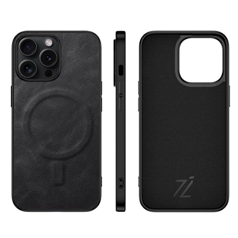 IZONE iPhone Magnetic Luxury Leather Case Designed for MagSafe Chargers Compatible with iPhone (Black, iPhone 17 Pro)