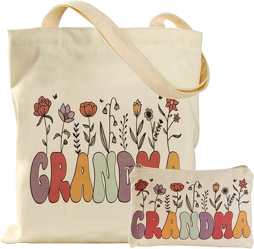 Canvas Tote Bag - with Zipper & Small Pouch, Shoulder Tote Bag for Women, Gifts for Mom Grandma Teacher