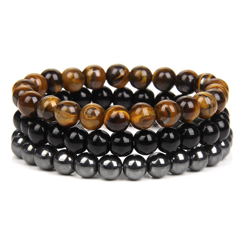 Hot And Bold Matching Natural Multi Layer Tiple Protection Gem Stone Beads Stacked Combo Bracelets., One Size, Gemstone, Tiger's Eye