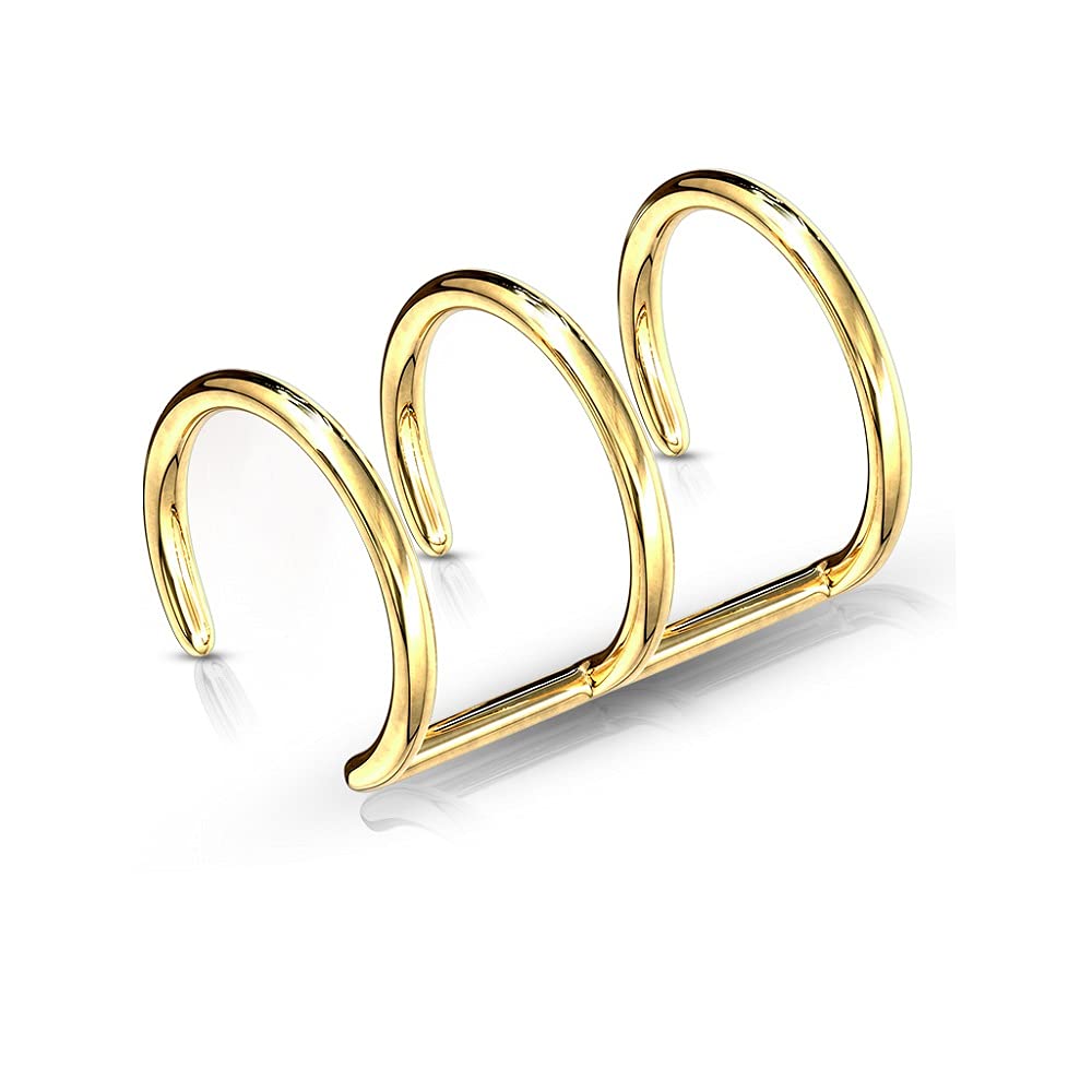 Pierced Owl Stainless Steel Metal Clip On Triple Closure Ring Non-Piercing Fake Cartilage Helix Ear Cuff