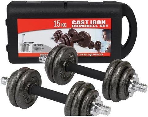 Adjustable Chrome Dumbbell and Barbell Set for Weight Lifting Exercises with Storage Box, 15 kg (BLACK, 15 KG)