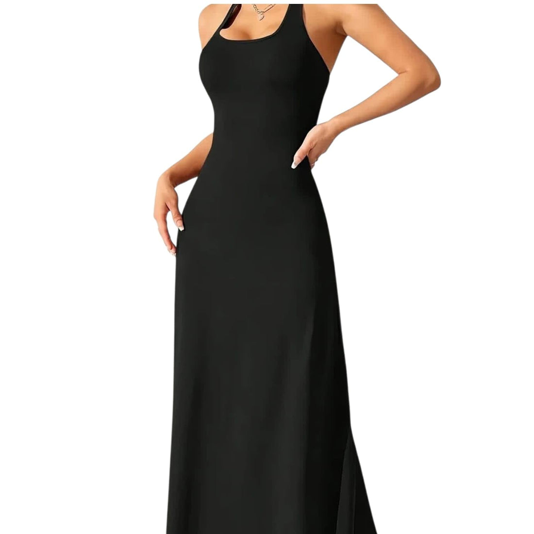 Women's Black Sleeveless Long Free Seas Maxi Dress