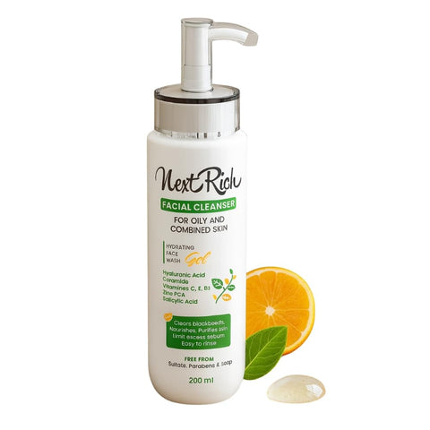 Facial Cleanser Gel 200ml – For Oily & Combination Skin – Oil Control & Acne Care |Free parabens & sulfates and soap