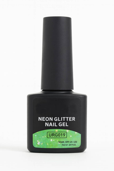 Neon Green Glitter Gel Nail Polish 7ml – Fluorescent Bright Green Sparkle UV/LED Soak Off Gel, Shiny Multi-Glitter for Creative Nail Art, Long-Lasting Glossy Manicure (Shade URG019)