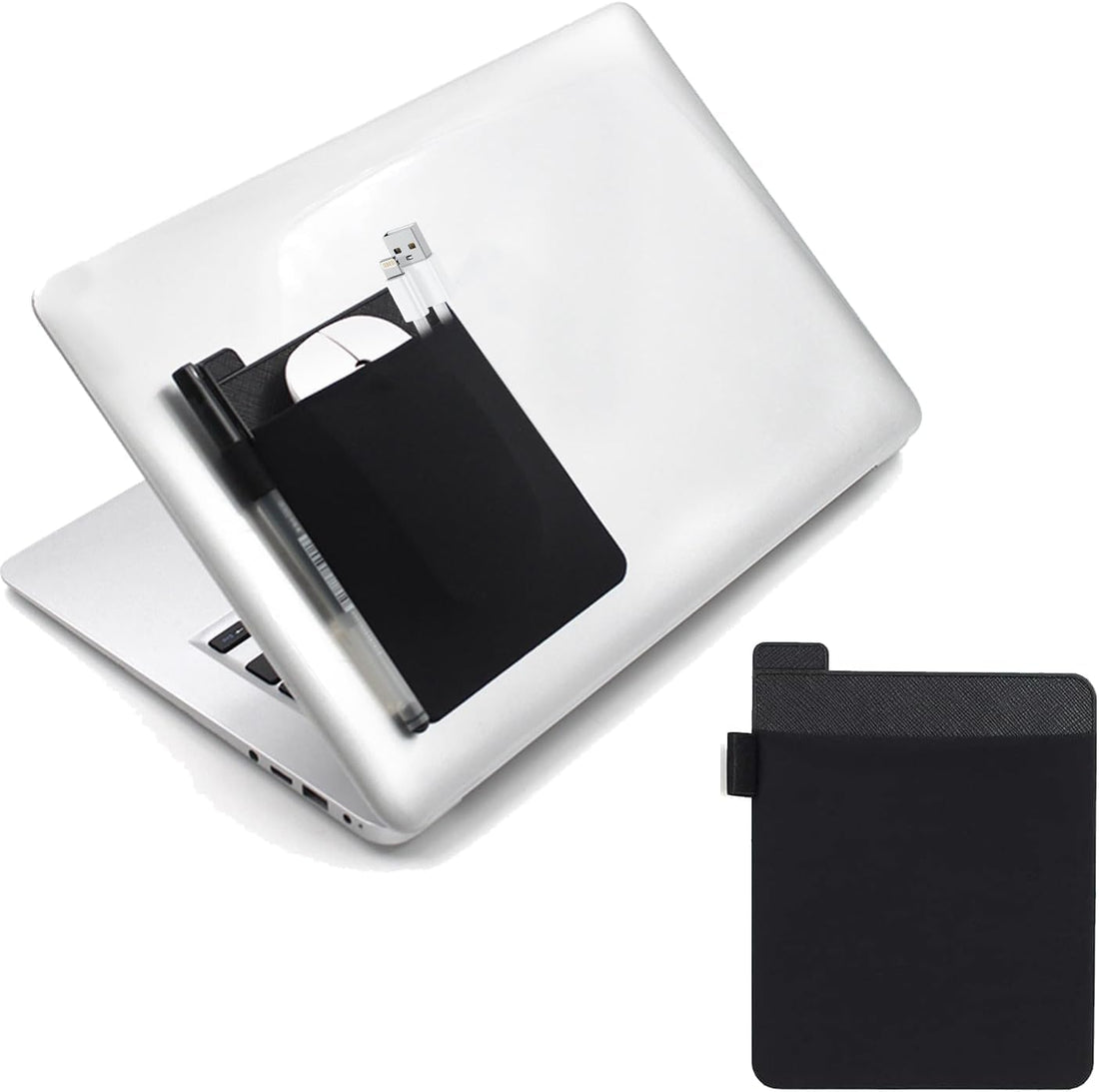 Portable External Hard Drive Carrying Case, Sleeve Storage for Laptop, Reusable Adhesive Stick on Holder for Computer Accessories, Wireless Mouse/Earphones/USB Cable, Travel Pocket Pouch