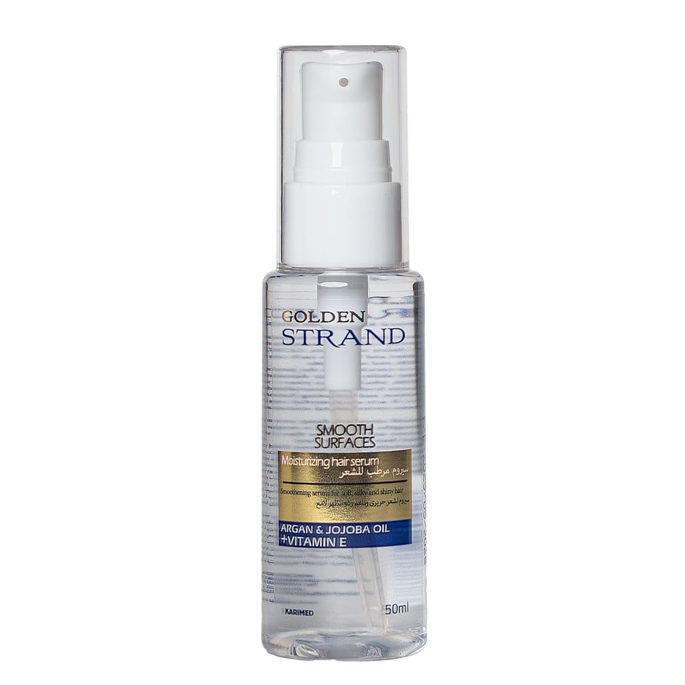 GOLDEN STRAND Moisturizing Hair Serum with Argan & Jojoba Oil + Vitamin E – 50ml – Smooths Frizz, Enhances Shine, Treatment for Straightened & Protein-Treated Hair