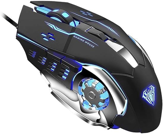 AULA S20 Wired Gaming Mouse, Adjustable DPI Up to 3200, 6 Programmable Macro Buttons, High Precision Optical Sensor, Breathing RGB Lighting, Ergonomic Design, Compatible with PC Laptop
